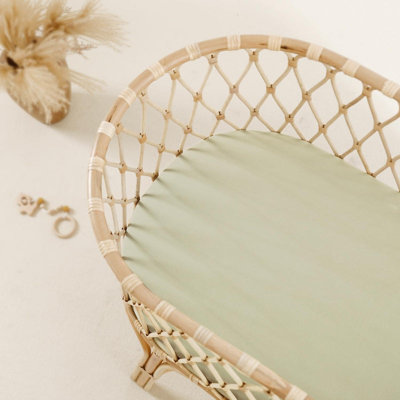 GRSSDER Stretchy Ultra Soft Fitted Bassinet Sheet 3 Pack, Universal Fit for Bassinets Baby Cradle Moses Basket Oval Rectangle Mattress Safe and Snug, Jersey Bassinet Sheets for Girls, White/Sage - Image 2